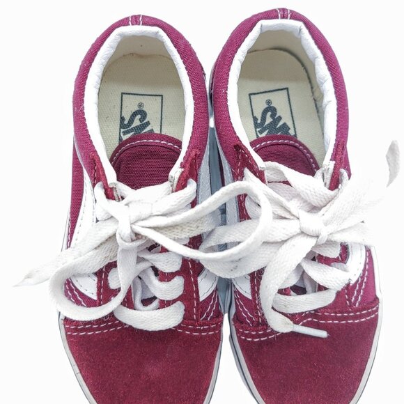 Vans Old Skool Kids Size 10.5 Maroon White VN0A4BUU5U7 Suede Canvas - Picture 11 of 12